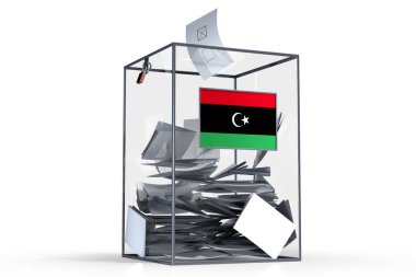 Libya - sesli oy sandığı ve ulusal bayrak - seçim konsepti - 3D illüstrasyon