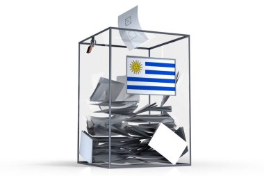 Uruguay - sesli oy sandığı ve ulusal bayrak - seçim konsepti - 3D illüstrasyon