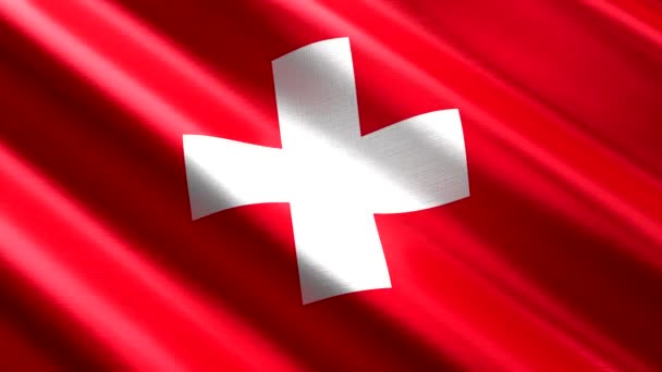 Schweiz Wehende Textilfahne Nahtlose Schleifenanimation 3840 2160 — Stockvideo
