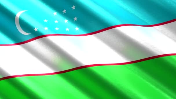 乌兹别克斯坦 挥动纺织品国旗 4K无缝循环动画 3840X2160Px — 图库视频影像