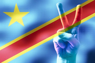 Demokratik Kongo Cumhuriyeti - iki parmak barış işareti ve ulusal bayrak