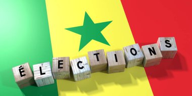 Senegal - seçim kavramı - tahta bloklar ve ülke bayrağı - 3D illüstrasyon