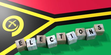 Vanuatu - seçim kavramı - tahta bloklar ve ülke bayrağı - 3D illüstrasyon