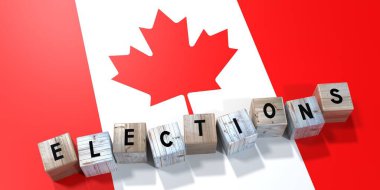 Kanada - seçim kavramı - tahta bloklar ve ülke bayrağı - 3D illüstrasyon