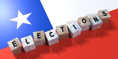 Şili - seçim kavramı - tahta bloklar ve ülke bayrağı - 3D illüstrasyon