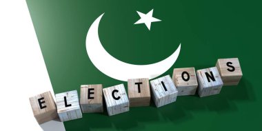Pakistan - seçim kavramı - tahta bloklar ve ülke bayrağı - 3D illüstrasyon
