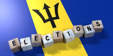 Barbados - seçim kavramı - tahta bloklar ve ülke bayrağı - 3D illüstrasyon