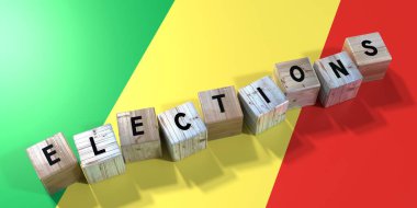 Kongo Cumhuriyeti - seçim kavramı - tahta bloklar ve ülke bayrağı - 3D illüstrasyon