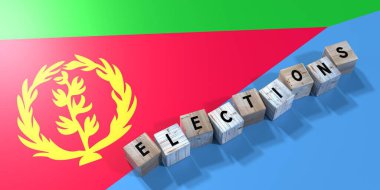 Eritre - seçim kavramı - tahta bloklar ve ülke bayrağı - 3D illüstrasyon