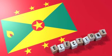 Grenada - seçim kavramı - tahta bloklar ve ülke bayrağı - 3D illüstrasyon