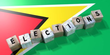 Guyana - seçim kavramı - tahta bloklar ve ülke bayrağı - 3D illüstrasyon