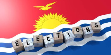 Kiribati - seçim kavramı - tahta bloklar ve ülke bayrağı - 3D illüstrasyon