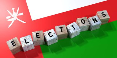 Umman - seçim kavramı - tahta bloklar ve ülke bayrağı - 3D illüstrasyon