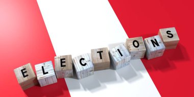 Peru - seçim kavramı - tahta bloklar ve ülke bayrağı - 3D illüstrasyon