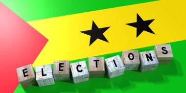Sao Tome ve Principe - seçim konsepti - tahta bloklar ve ülke bayrağı - 3D illüstrasyon