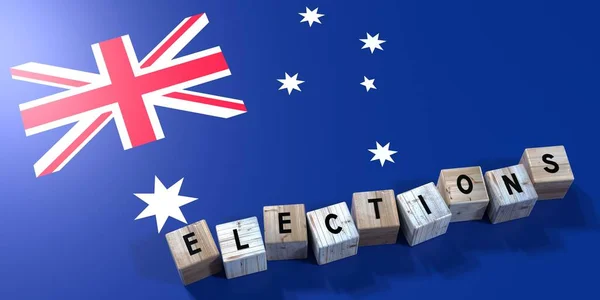 Australia Elections Concept Wooden Blocks Country Flag Illustration — Stock Photo, Image