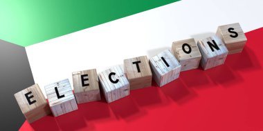 Kuveyt - seçim kavramı - tahta bloklar ve ülke bayrağı - 3D illüstrasyon