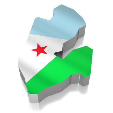 Cibuti - ülke sınırları ve bayrak - 3D illüstrasyon