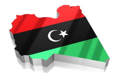 Libya - ülke sınırları ve bayrak - 3D illüstrasyon