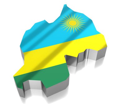 Ruanda - ülke sınırları ve bayrak - 3D illüstrasyon
