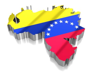 Venezuela - ülke sınırları ve bayrak - 3D illüstrasyon