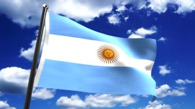 Arjantin - arkaplanda bayrak ve gökyüzü - 3D 4k animasyon (3840 x 2160 px)