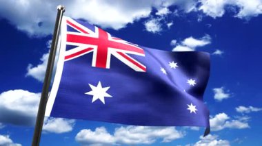 Avustralya - arkaplanda bayrak ve gökyüzü - 3D 4k animasyon (3840 x 2160 px)