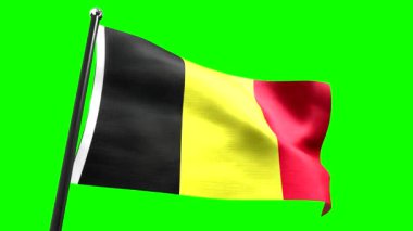 Belçika - yeşil arkaplanda izole edilmiş bayrak - 3D 4k animasyon (3840 x 2160 px)
