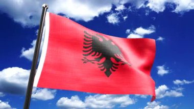 Arnavutluk - arkaplanda bayrak ve gökyüzü - 3D 4k animasyon (3840 x 2160 px)