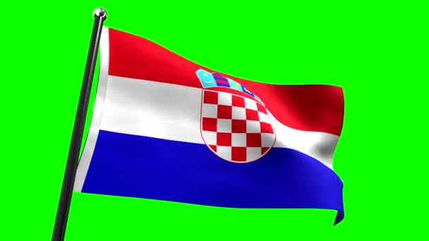 クロアチア 緑の背景に隔離されたフラグ 4Kアニメーション 3840 2160 — ストック動画