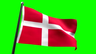 Danimarka - yeşil arkaplanda izole edilmiş bayrak - 3D 4k animasyon (3840 x 2160 px)