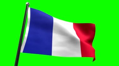 Fransa - yeşil arkaplanda izole edilmiş bayrak - 3D 4k animasyon (3840 x 2160 px)