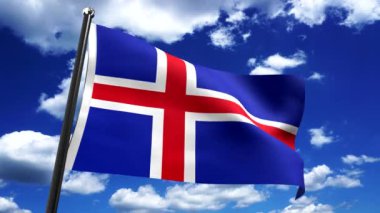 İzlanda - arkaplanda bayrak ve gökyüzü - 3D 4k animasyon (3840 x 2160 px)