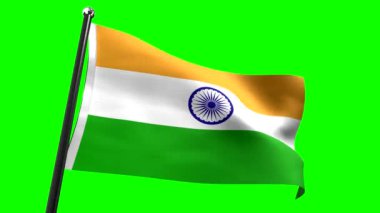 Hindistan - yeşil zemin üzerinde izole edilmiş bayrak - 3D 4k animasyon (3840 x 2160 px)