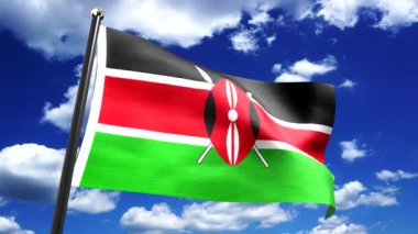 Kenya - arkaplanda bayrak ve gökyüzü - 3D 4k animasyon (3840 x 2160 px)