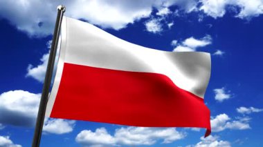 Polonya - arkaplanda bayrak ve gökyüzü - 3D 4k animasyon (3840 x 2160 px)