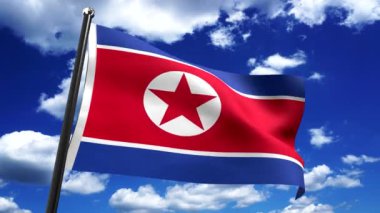 Kuzey Kore - arkaplanda bayrak ve gökyüzü - 3D 4k animasyon (3840 x 2160 px)