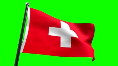 İsviçre - yeşil arkaplanda izole edilmiş bayrak - 3D 4k animasyon (3840 x 2160 px)