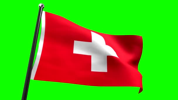 Zwitserland Vlag Geïsoleerd Groene Achtergrond Animatie 3840 2160 — Stockvideo