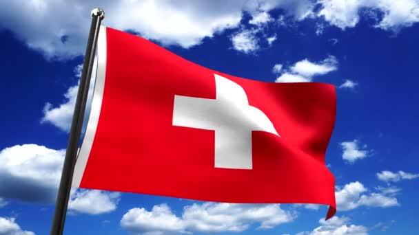 Schweiz Fahne Und Himmel Hintergrund Animation 3840 2160 — Stockvideo