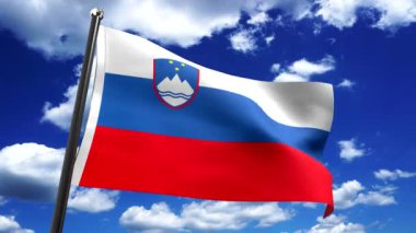 Slovenya - arkaplanda bayrak ve gökyüzü - 3D 4k animasyon (3840 x 2160 px)