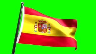 İspanya - yeşil arkaplanda izole edilmiş bayrak - 3D 4k animasyon (3840 x 2160 px)