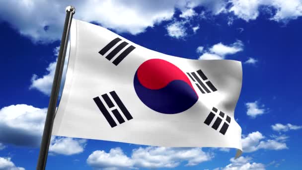 Coreia Sul Bandeira Céu Segundo Plano Animação 3840 2160 — Vídeo de Stock
