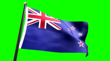 Yeni Zelanda - yeşil arkaplanda izole edilmiş bayrak - 3D 4k animasyon (3840 x 2160 px)
