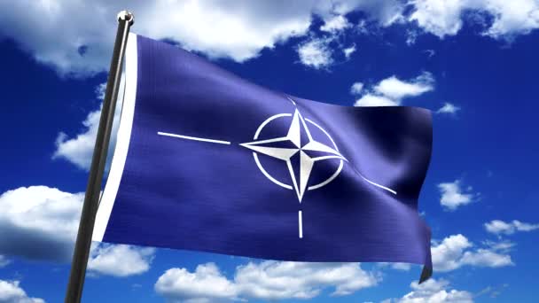 Nato North Aliance Treaty Organization Flag Sky Background Animation 3840 — Stock Video