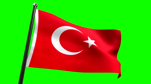 Turkije Vlag Geïsoleerd Groene Achtergrond Animatie 3840 2160 — Stockvideo