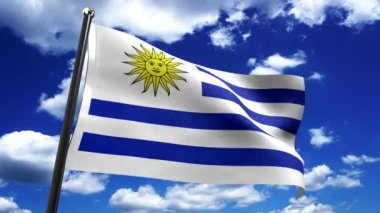 Uruguay - arkaplanda bayrak ve gökyüzü - 3D 4k animasyon (3840 x 2160 px)
