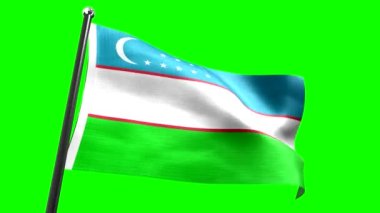Özbekistan - yeşil arkaplanda izole edilmiş bayrak - 3D 4k animasyon (3840 x 2160 px)