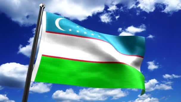乌兹别克斯坦 背景中的国旗和天空 4K动画 3840 2160 — 图库视频影像
