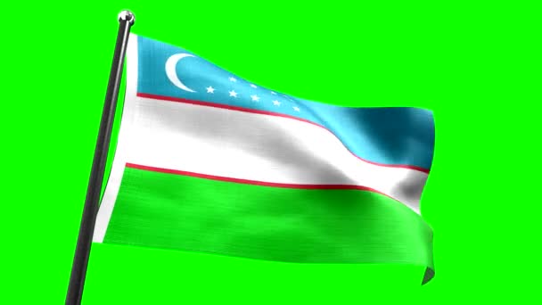 Uzbekistan Bandiera Isolata Sfondo Verde Animazione 3840 2160 — Video Stock